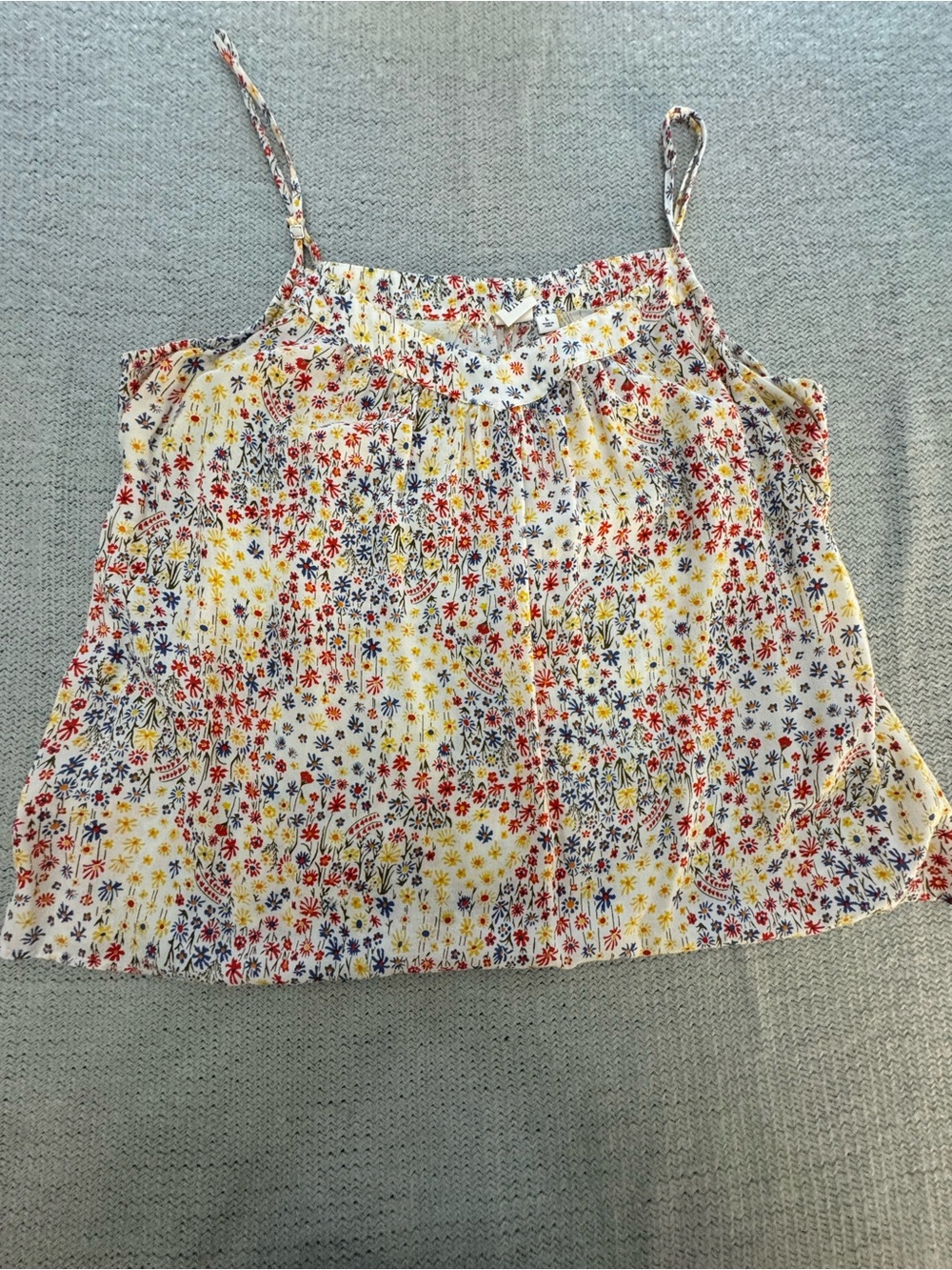GAP White Floral Spaghetti-Strap Tank with Red, Yellow & Blue Blossoms